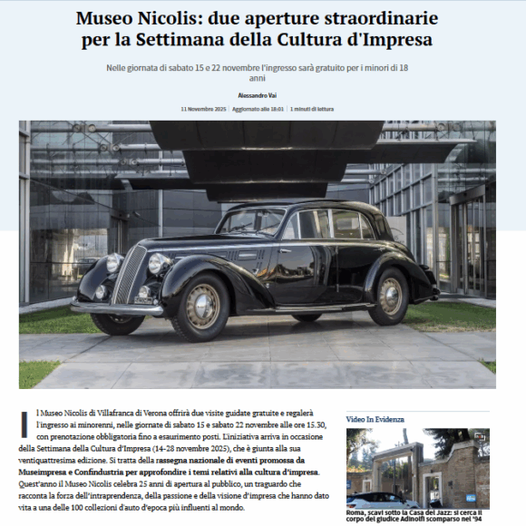 Museo Nicolis, Villafranca di Verona, auto d'epoca, La Stampa, articolo